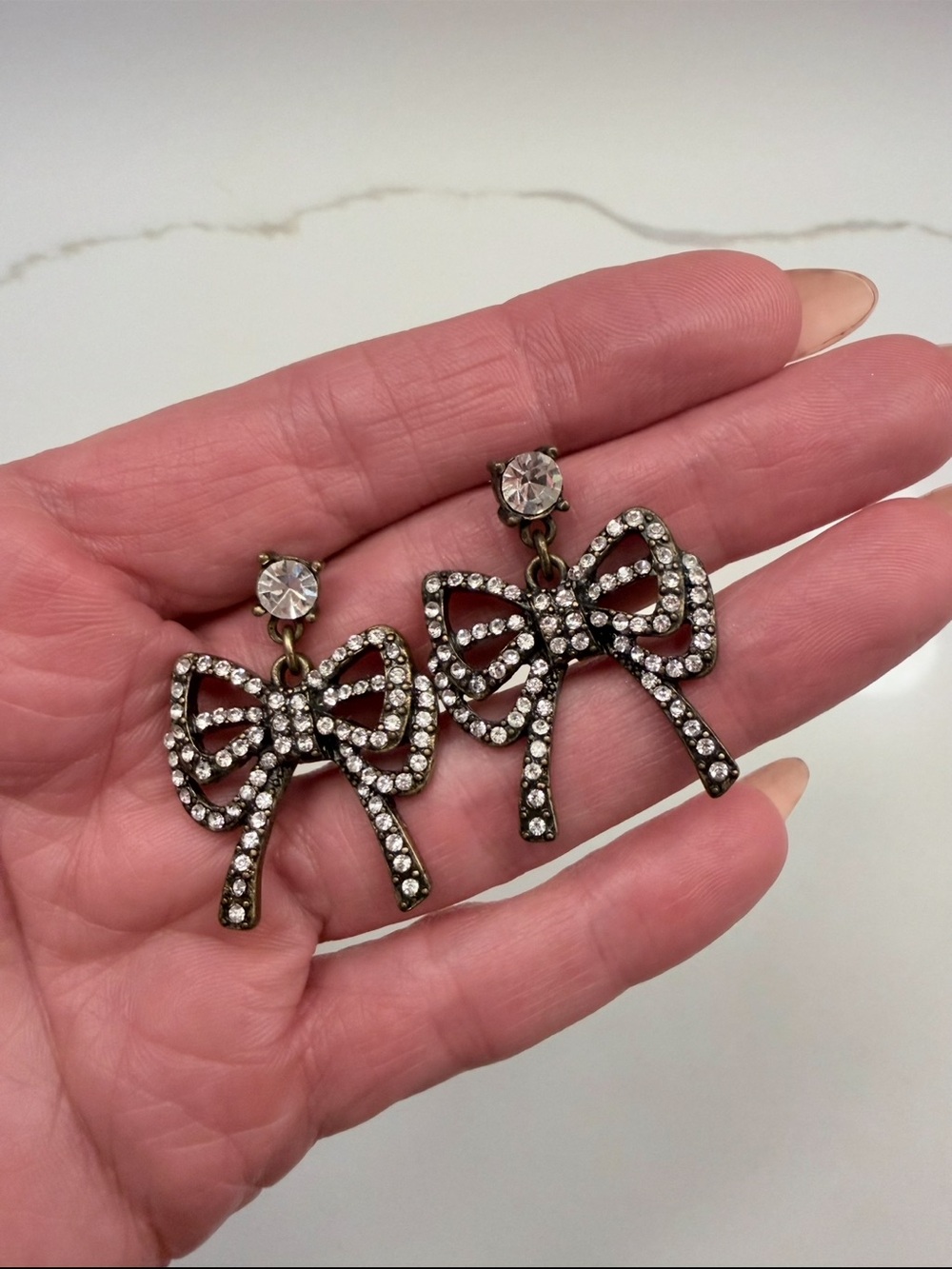 Betsy Johnson Crystal Bow Drop Earrings - Silver Tone